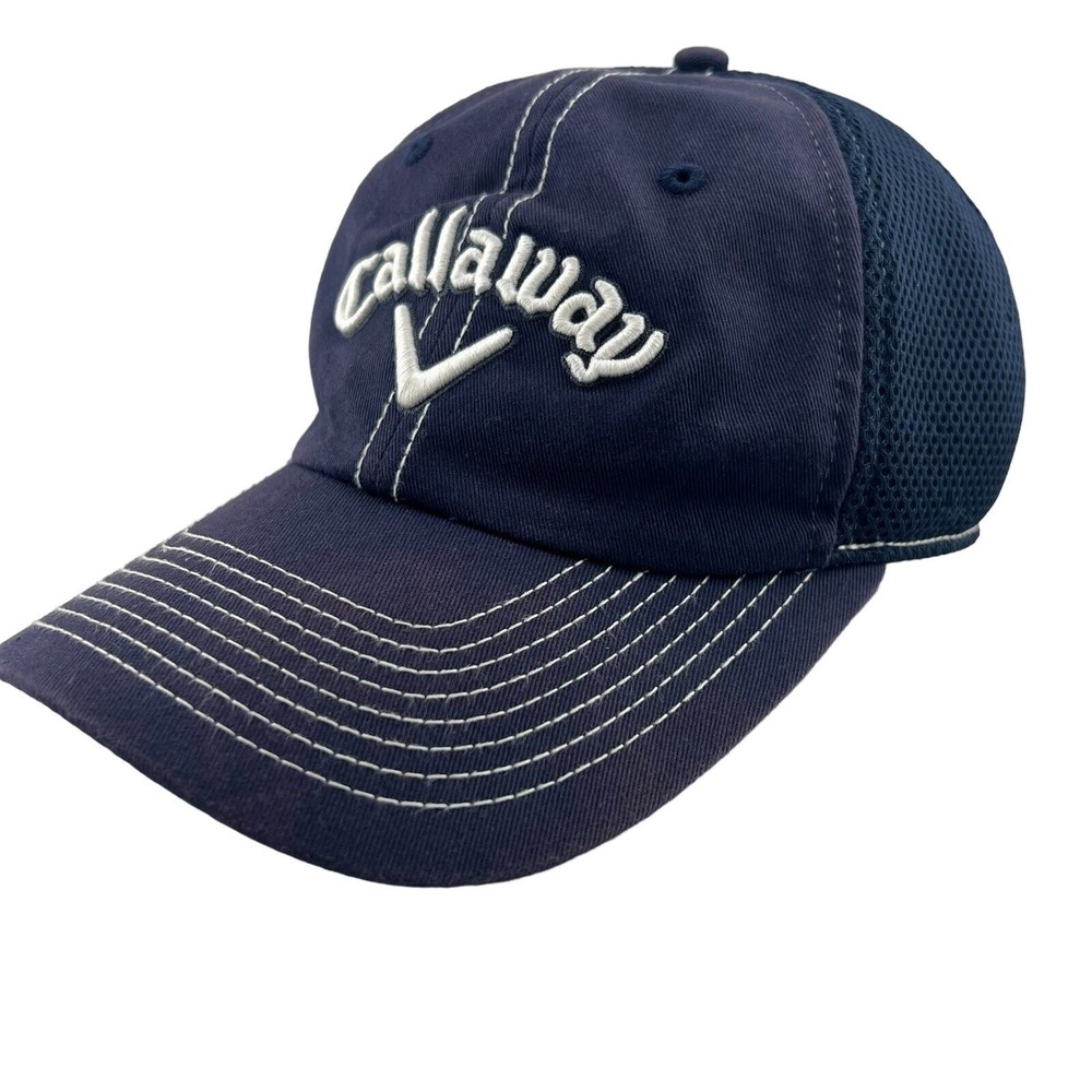 Trucker Hat Mesh Back Callaway V , Navy Blue, Adjustable, OS, EUC